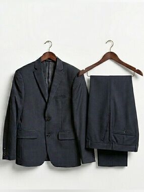 DKNY Midnight Blue 100% Wool 2 Piece Tailored Suit Jacket Trousers 38S